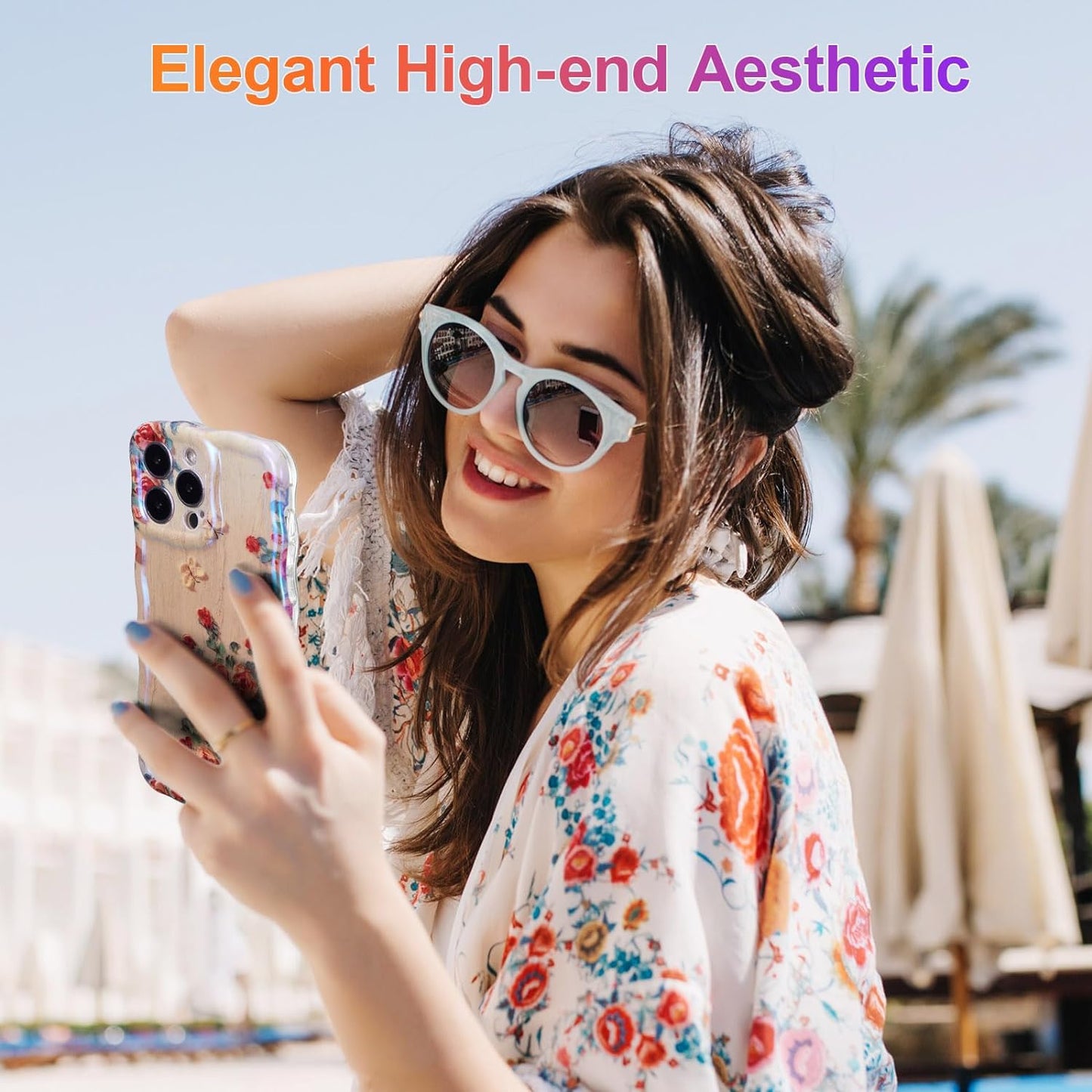 Phone Case for iPhone 15 Pro Max. Colorful Retro Oil Painting Printed Flower Laser Glossy Pattern Cute Curly Wave Edge Exquisite Phone Cover Stylish Durable TPU Protective Case for Girls Women