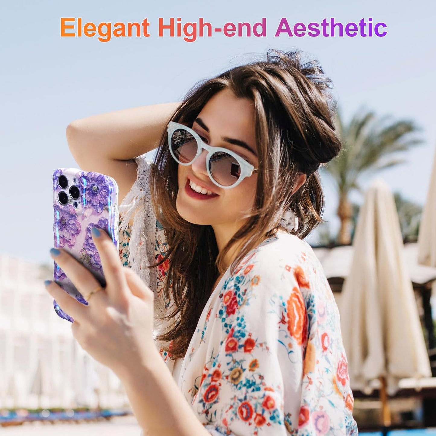 Phone Case for iPhone 15 Pro Max. Colorful Retro Oil Painting Printed Flower Laser Glossy Pattern Cute Curly Wave Edge Exquisite Phone Cover Stylish Durable TPU Protective Case for Girls Women