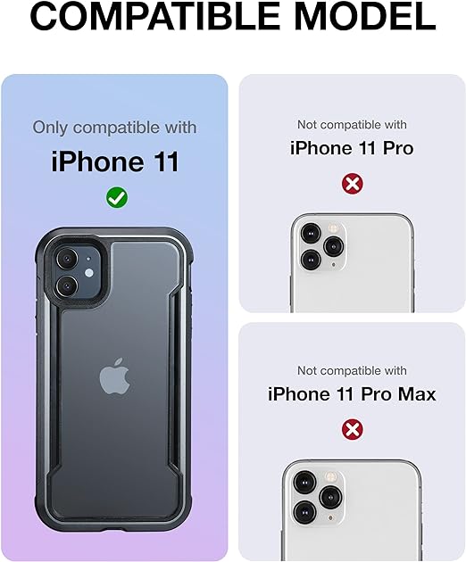 iPhone 11 Case. Shockproof Protective Clear Case. Military 10ft Drop Tested. Durable Aluminum Frame. Anti-Yellowing Technology Case for iPhone 11