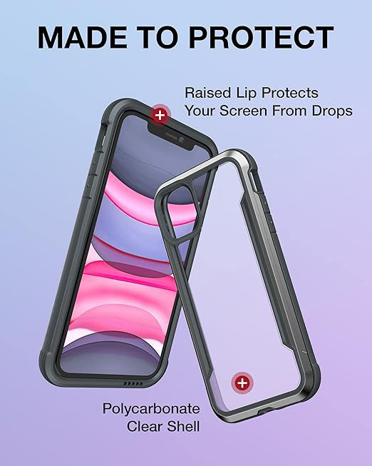 iPhone 11 Case. Shockproof Protective Clear Case. Military 10ft Drop Tested. Durable Aluminum Frame. Anti-Yellowing Technology Case for iPhone 11