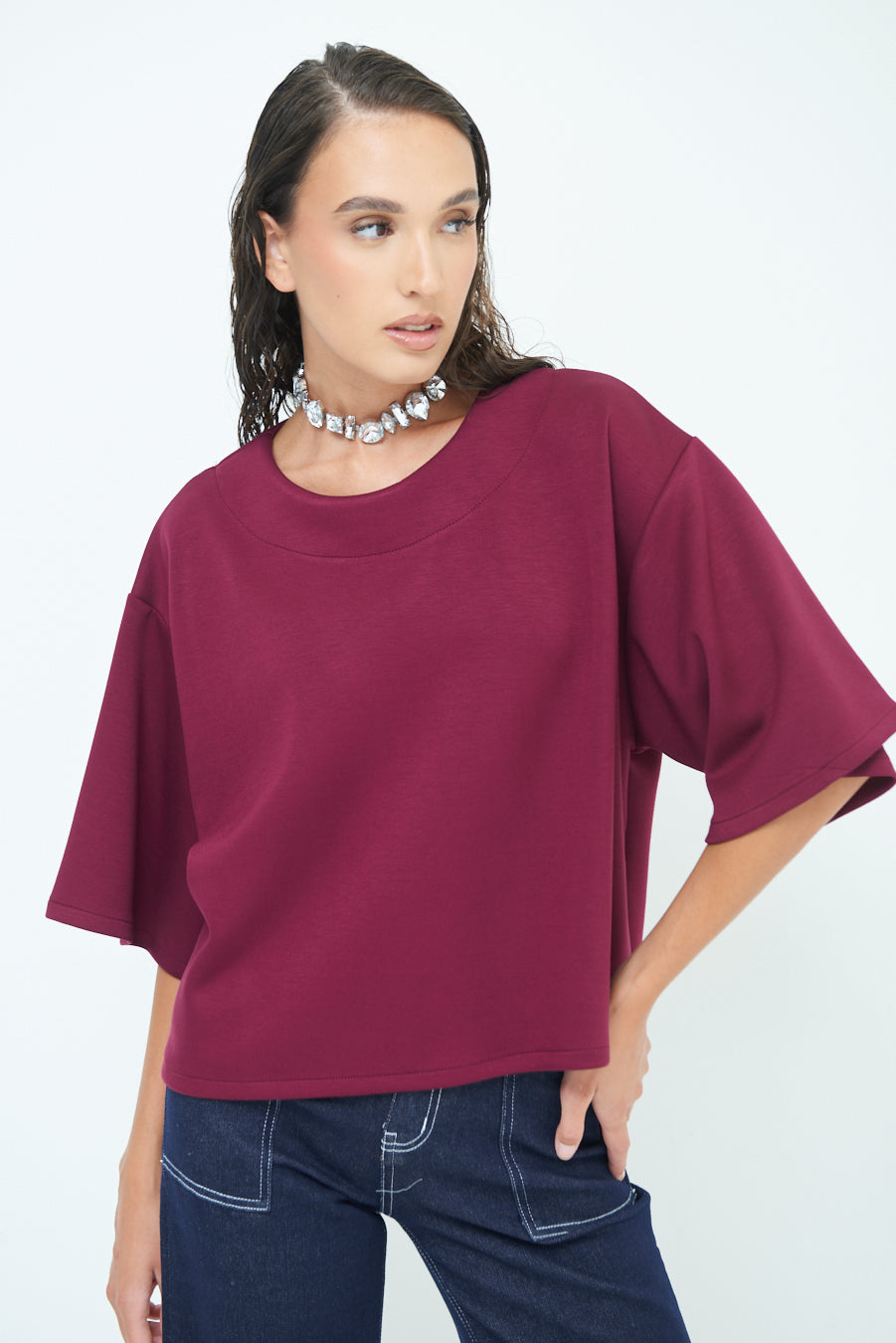 Elegant oversized top with wide sleeves wholesale