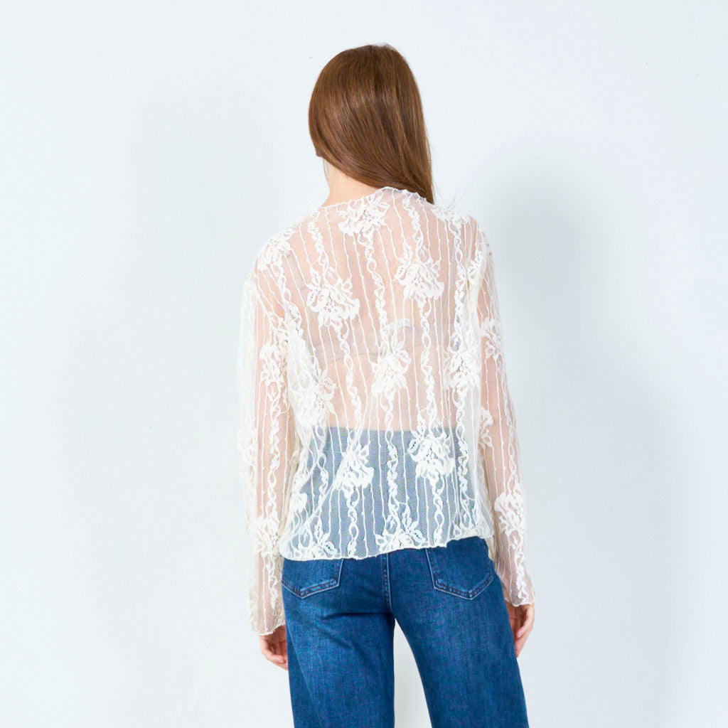 Vintage-inspired lace top with vertical floral patterns wholesale