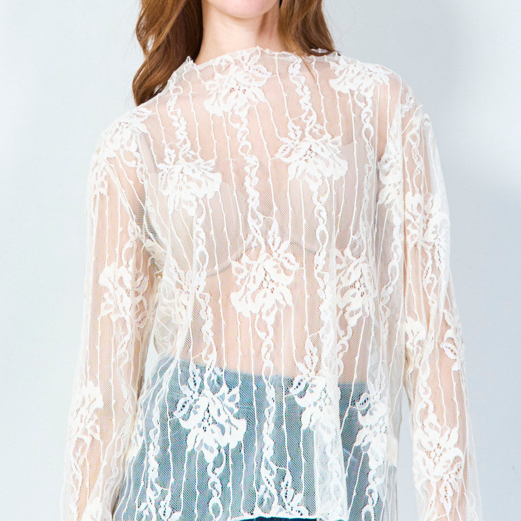 Vintage-inspired lace top with vertical floral patterns wholesale