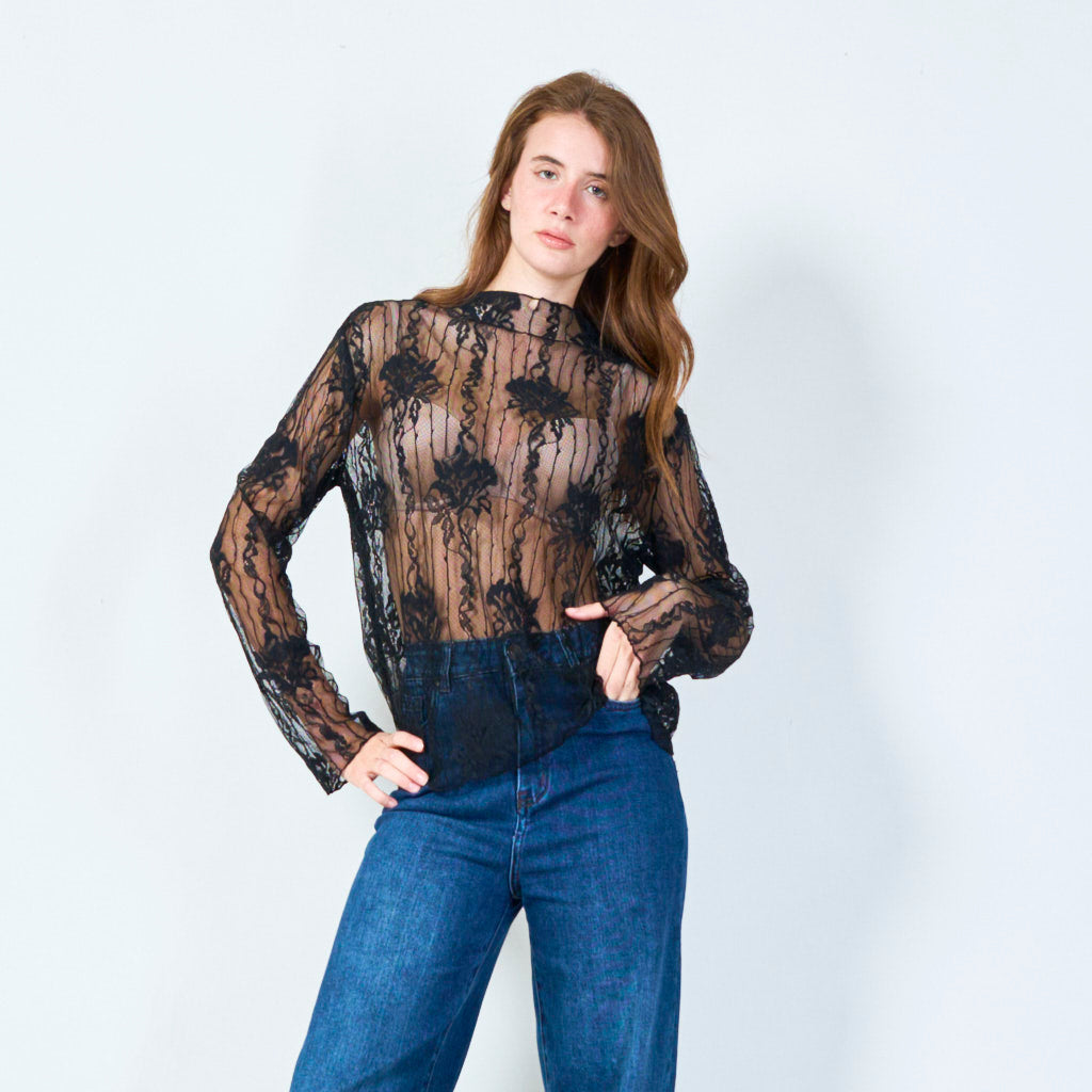 Vintage-inspired lace top with vertical floral patterns wholesale
