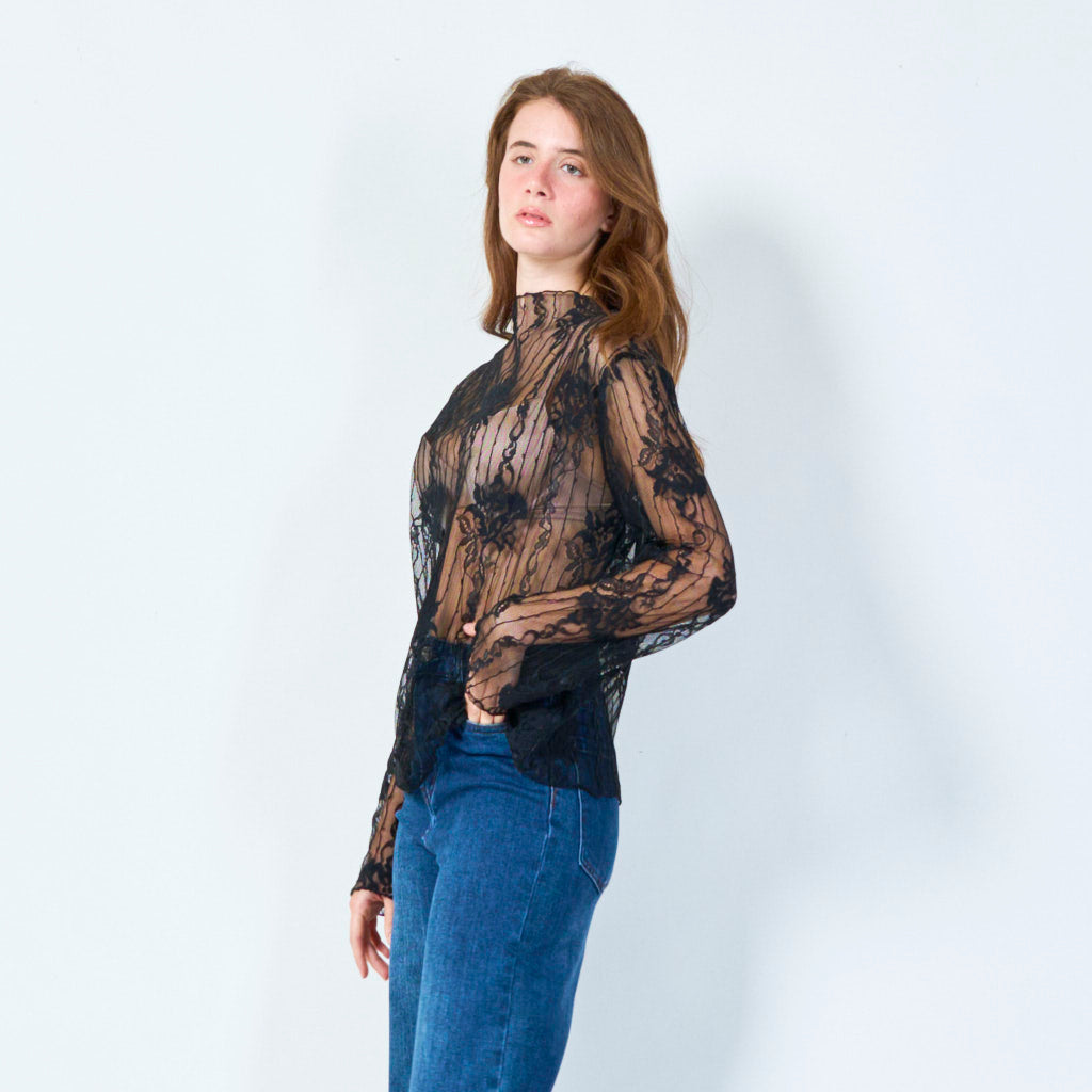 Vintage-inspired lace top with vertical floral patterns wholesale