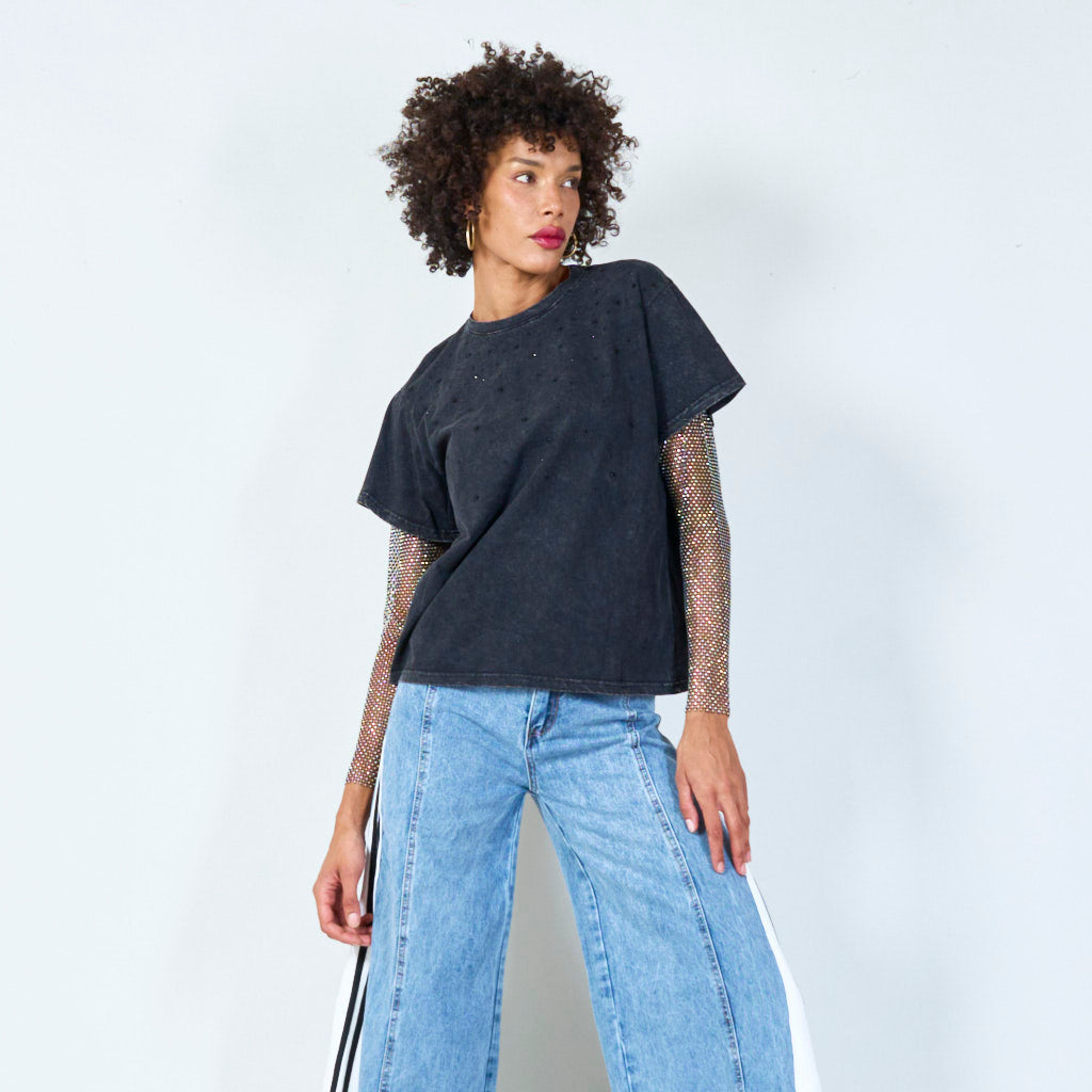 Mesh sleeve studded top wholesale