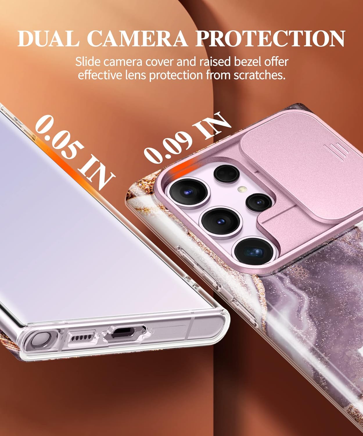 Samsung Galaxy S24 Ultra Case with Slide Camera Cover+Screen Protector. [Military Grade Shockproof] Marble Protective Phone Case for S24 Ultra 5G 6.8