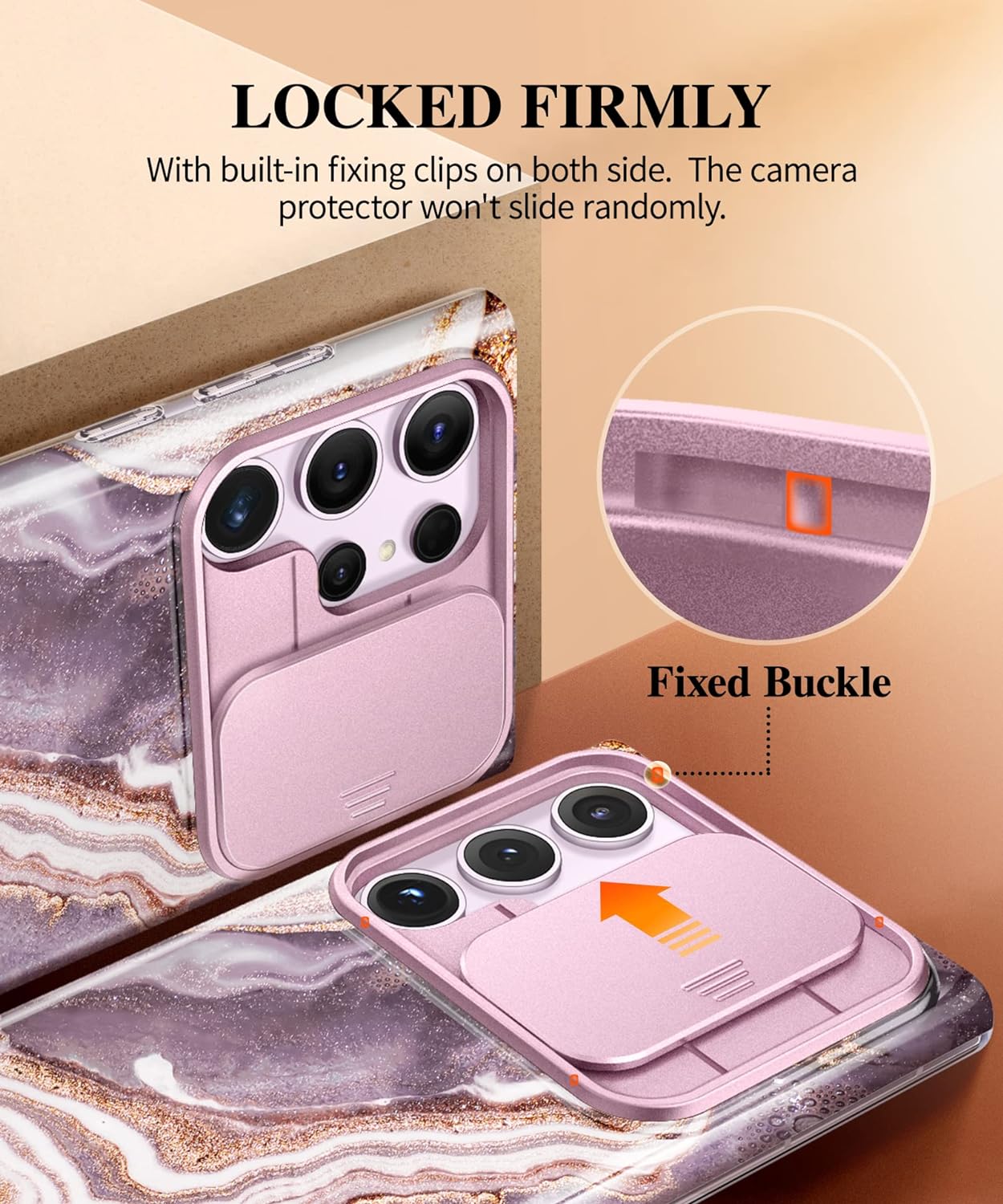 Samsung Galaxy S24 Ultra Case with Slide Camera Cover+Screen Protector. [Military Grade Shockproof] Marble Protective Phone Case for S24 Ultra 5G 6.8