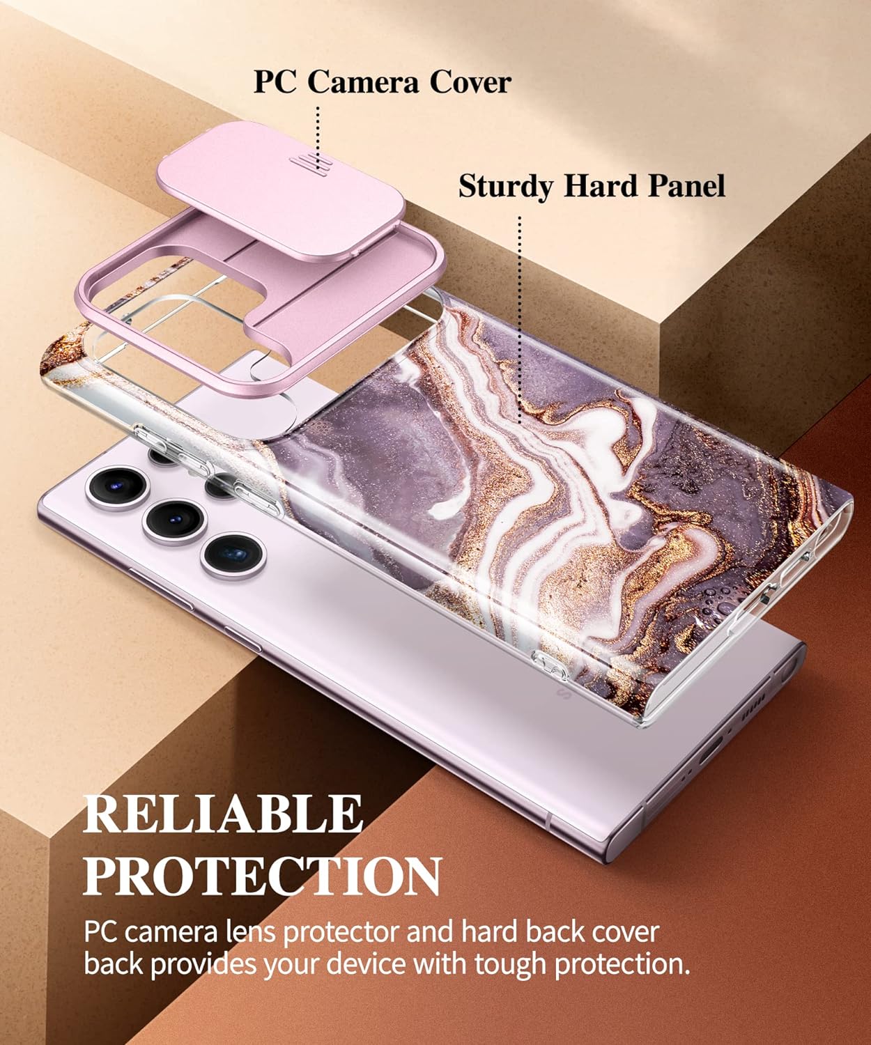 Samsung Galaxy S24 Ultra Case with Slide Camera Cover+Screen Protector. [Military Grade Shockproof] Marble Protective Phone Case for S24 Ultra 5G 6.8