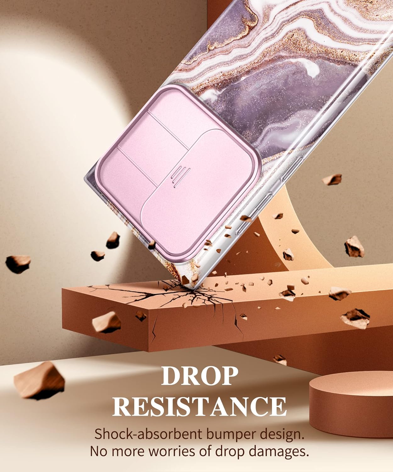 Samsung Galaxy S24 Ultra Case with Slide Camera Cover+Screen Protector. [Military Grade Shockproof] Marble Protective Phone Case for S24 Ultra 5G 6.8