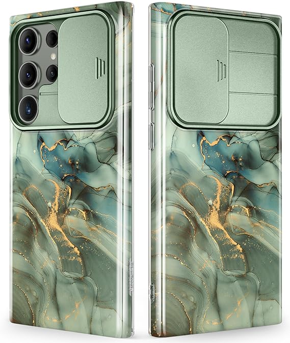 Samsung Galaxy S24 Ultra Case with Slide Camera Cover+Screen Protector. [Military Grade Shockproof] Marble Protective Phone Case for S24 Ultra 5G 6.8