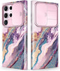 Samsung Galaxy S24 Ultra Case with Slide Camera Cover+Screen Protector. [Military Grade Shockproof] Marble Protective Phone Case for S24 Ultra 5G 6.8