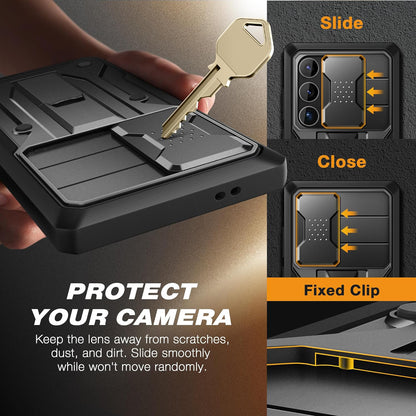 Samsung Galaxy S24 Ultra Case. [Bulit-in Screen Protector & Slide Camera Cover] [2 Front Frame] Military Grade Shockproof Phone Case with Kickstand & Belt-Clip 6.8