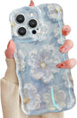 Phone Case for iPhone 15 Pro Max. Colorful Retro Oil Painting Printed Flower Laser Glossy Pattern Cute Curly Wave Edge Exquisite Phone Cover Stylish Durable TPU Protective Case for Girls Women