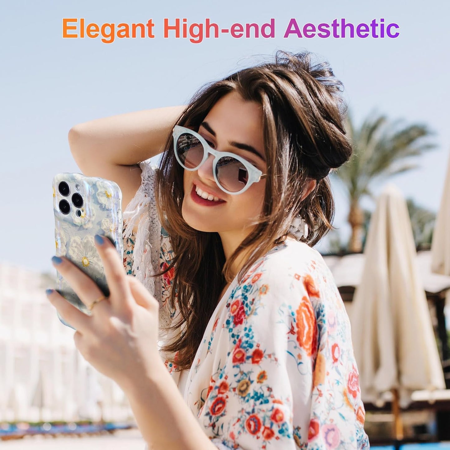 Phone Case for iPhone 15 Pro Max. Colorful Retro Oil Painting Printed Flower Laser Glossy Pattern Cute Curly Wave Edge Exquisite Phone Cover Stylish Durable TPU Protective Case for Girls Women