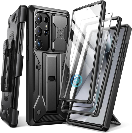 Samsung Galaxy S24 Ultra Case. [Bulit-in Screen Protector & Slide Camera Cover] [2 Front Frame] Military Grade Shockproof Phone Case with Kickstand & Belt-Clip 6.8