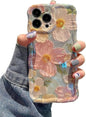 Phone Case for iPhone 15 Pro Max. Colorful Retro Oil Painting Printed Flower Laser Glossy Pattern Cute Curly Wave Edge Exquisite Phone Cover Stylish Durable TPU Protective Case for Girls Women
