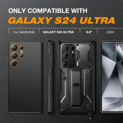 Samsung Galaxy S24 Ultra Case. [Bulit-in Screen Protector & Slide Camera Cover] [2 Front Frame] Military Grade Shockproof Phone Case with Kickstand & Belt-Clip 6.8