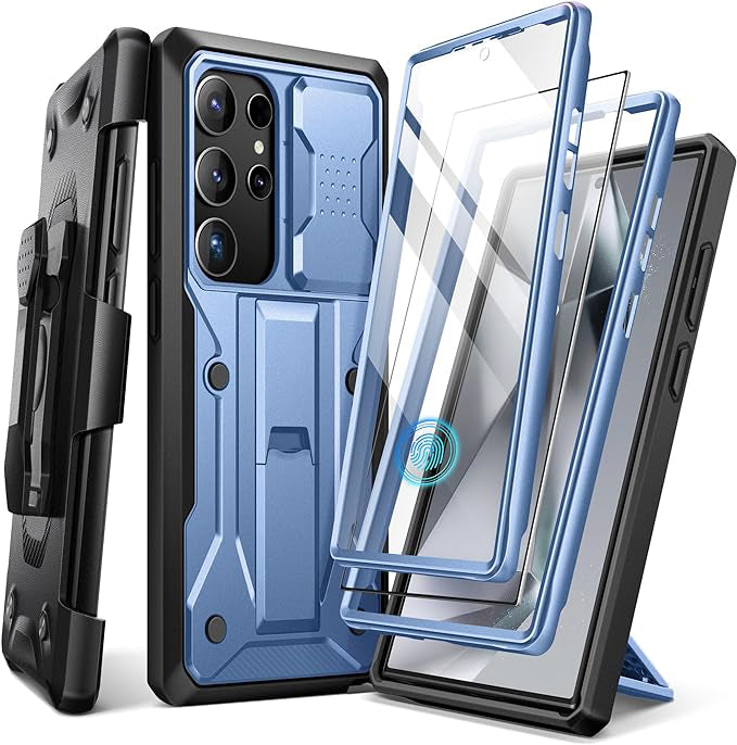 Samsung Galaxy S24 Ultra Case. [Bulit-in Screen Protector & Slide Camera Cover] [2 Front Frame] Military Grade Shockproof Phone Case with Kickstand & Belt-Clip 6.8