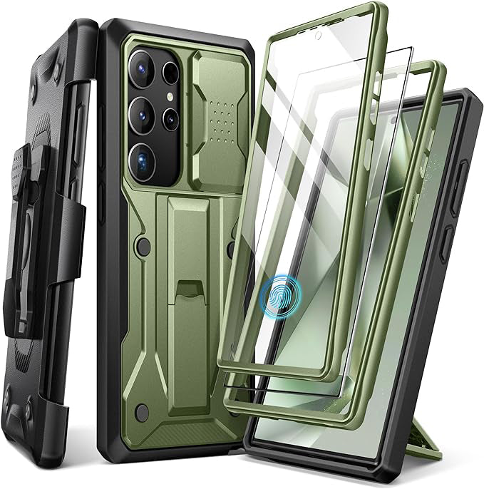 Samsung Galaxy S24 Ultra Case. [Bulit-in Screen Protector & Slide Camera Cover] [2 Front Frame] Military Grade Shockproof Phone Case with Kickstand & Belt-Clip 6.8