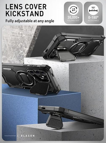 Samsung Galaxy S24 Ultra Case with Camera Cover Stand. [S Pen & Wireless Charging Compatible] Full-Body Rugged Protective Case with Built-in Screen Protector & Kickstand