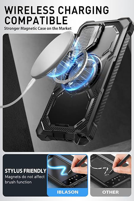 Samsung Galaxy S24 Ultra Case with Camera Cover Stand. [S Pen & Wireless Charging Compatible] Full-Body Rugged Protective Case with Built-in Screen Protector & Kickstand
