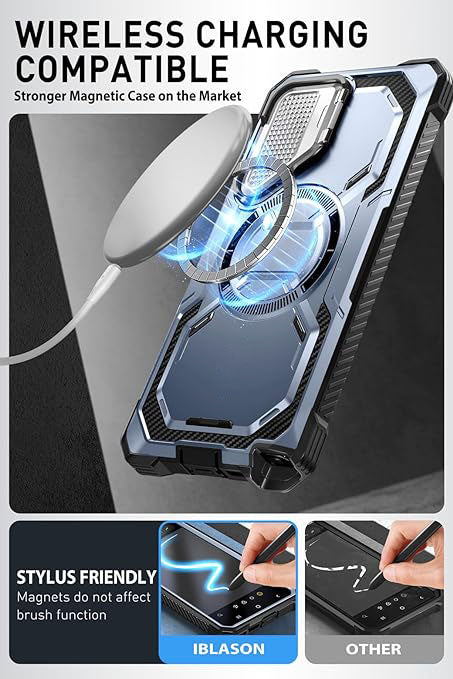 Samsung Galaxy S24 Ultra Case with Camera Cover Stand. [S Pen & Wireless Charging Compatible] Full-Body Rugged Protective Case with Built-in Screen Protector & Kickstand
