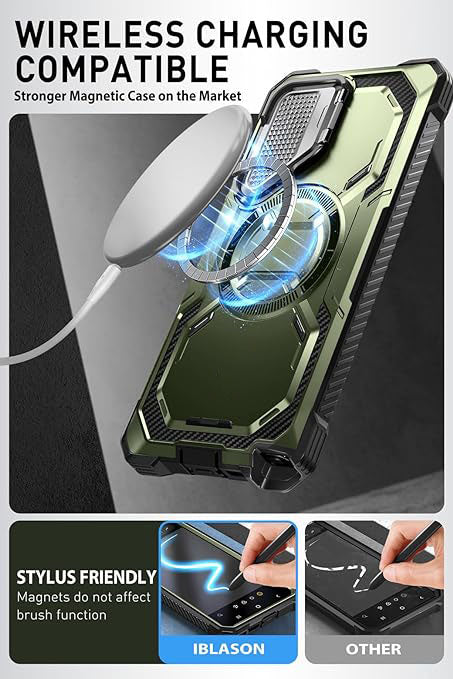 Samsung Galaxy S24 Ultra Case with Camera Cover Stand. [S Pen & Wireless Charging Compatible] Full-Body Rugged Protective Case with Built-in Screen Protector & Kickstand