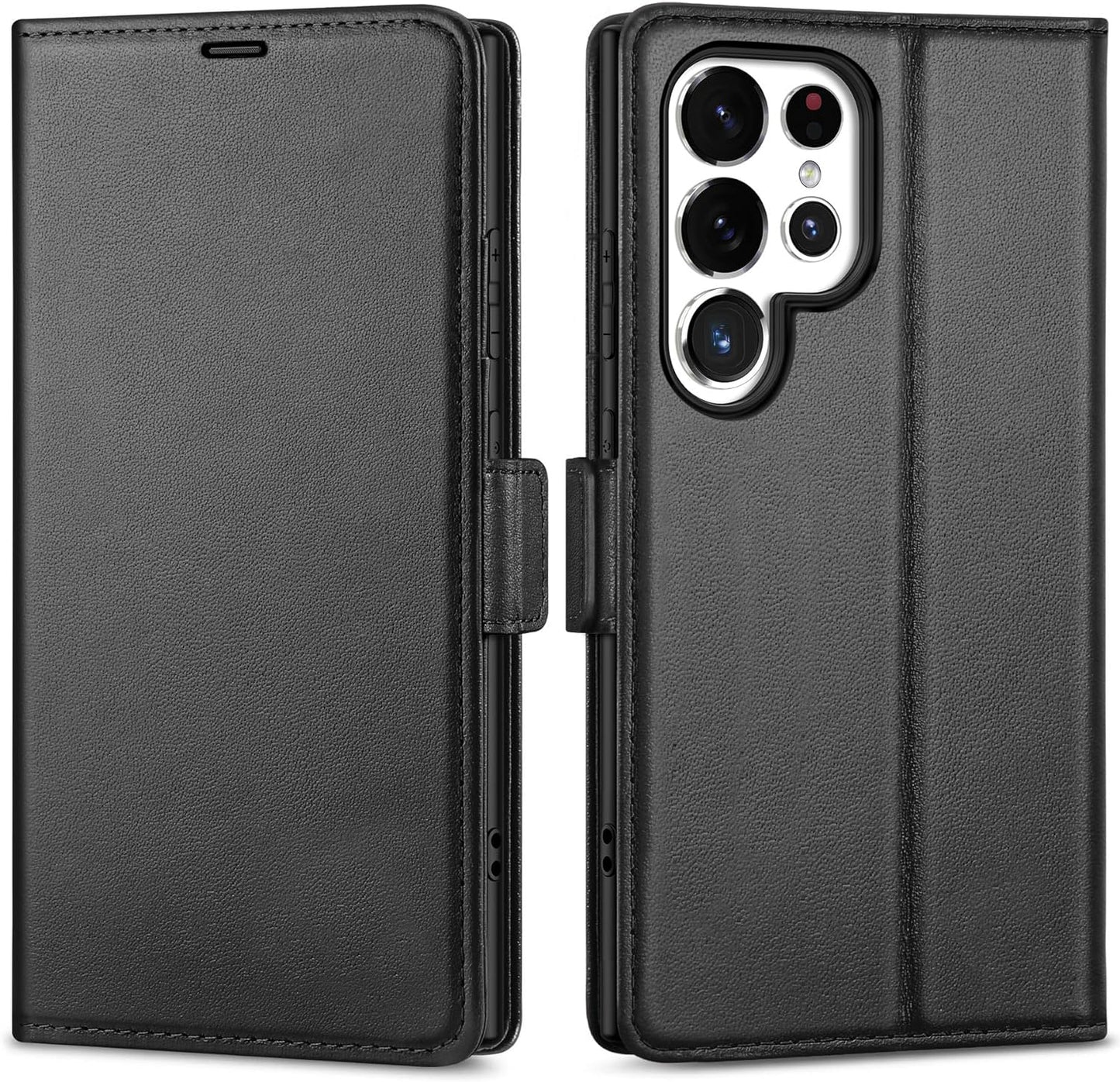 Phone case for Galaxy S24 Ultra 5G 6.8. Genuine Leather S24 Ultra Wallet Folio Case Magnetic Closure RFID Blocking Card Slot Kickstand Protective Case Compatible with Galaxy S24 Ultra 2024
