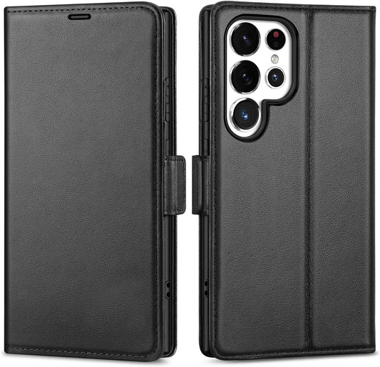 Phone case for Galaxy S24 Ultra 5G 6.8. Genuine Leather S24 Ultra Wallet Folio Case Magnetic Closure RFID Blocking Card Slot Kickstand Protective Case Compatible with Galaxy S24 Ultra 2024