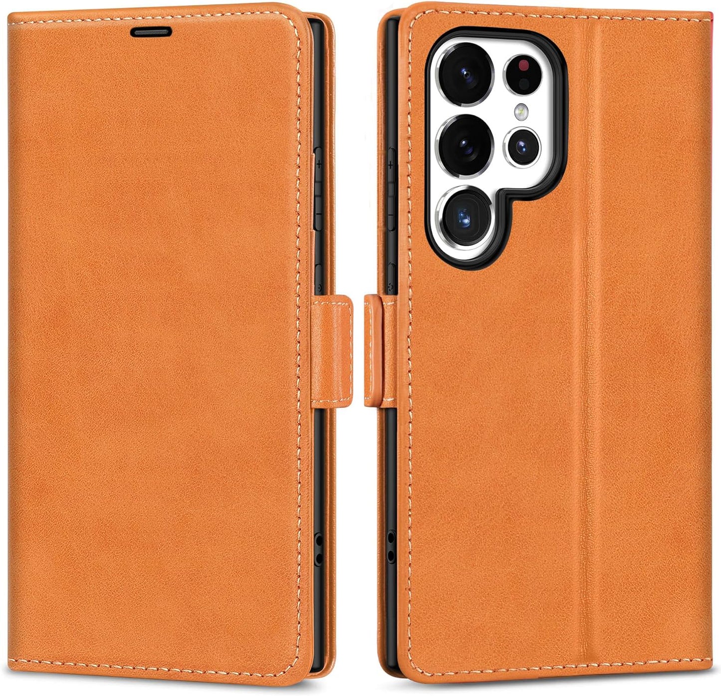 Phone case for Galaxy S24 Ultra 5G 6.8. Genuine Leather S24 Ultra Wallet Folio Case Magnetic Closure RFID Blocking Card Slot Kickstand Protective Case Compatible with Galaxy S24 Ultra 2024