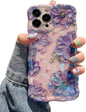 Phone Case for iPhone 15 Pro Max. Colorful Retro Oil Painting Printed Flower Laser Glossy Pattern Cute Curly Wave Edge Exquisite Phone Cover Stylish Durable TPU Protective Case for Girls Women
