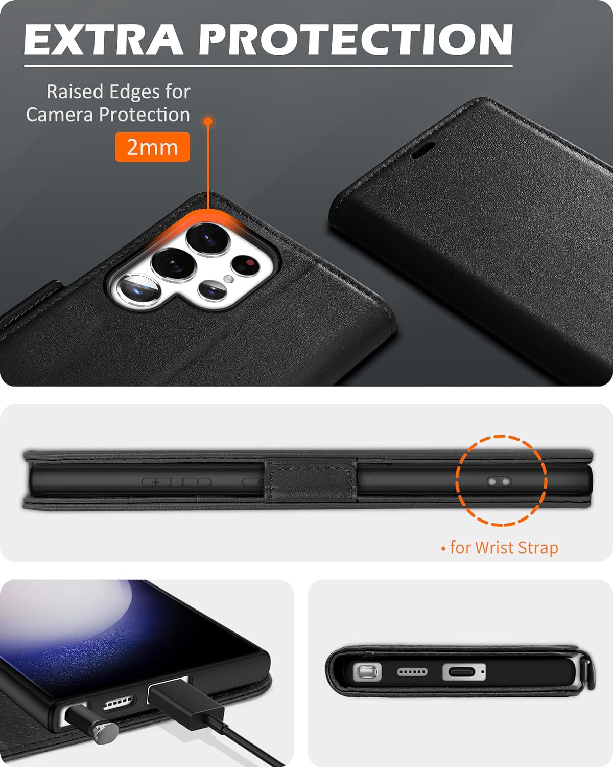 Phone case for Galaxy S24 Ultra 5G 6.8. Genuine Leather S24 Ultra Wallet Folio Case Magnetic Closure RFID Blocking Card Slot Kickstand Protective Case Compatible with Galaxy S24 Ultra 2024