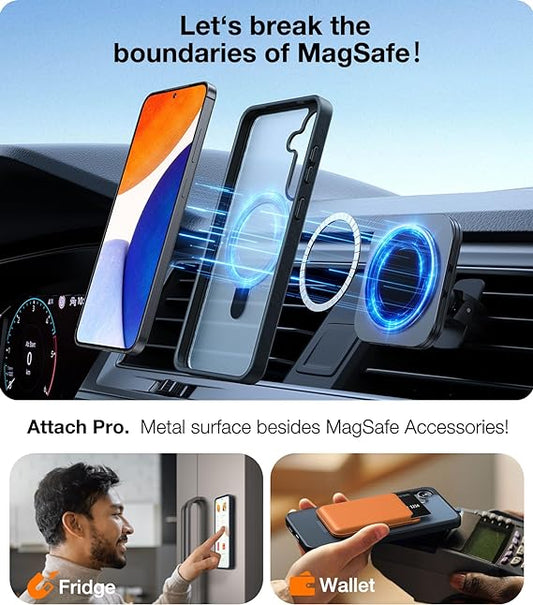 Magnetic Ostand for Samsung Galaxy S24 Plus Case. [Military Grade Drop Tested][Compatible with MagSafe][Build in Kickstand] Shockproof Slim Protective for S24+ Case 6.7. Translucent Black