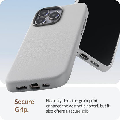 iPhone 15 Pro Max - European Genuine Pebble Leather Phone Case with Aluminium Camera Frame [Compatible with Magsafe]