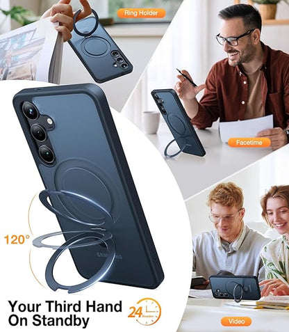 Magnetic Ostand for Samsung Galaxy S24 Plus Case. [Military Grade Drop Tested][Compatible with MagSafe][Build in Kickstand] Shockproof Slim Protective for S24+ Case 6.7. Translucent Black