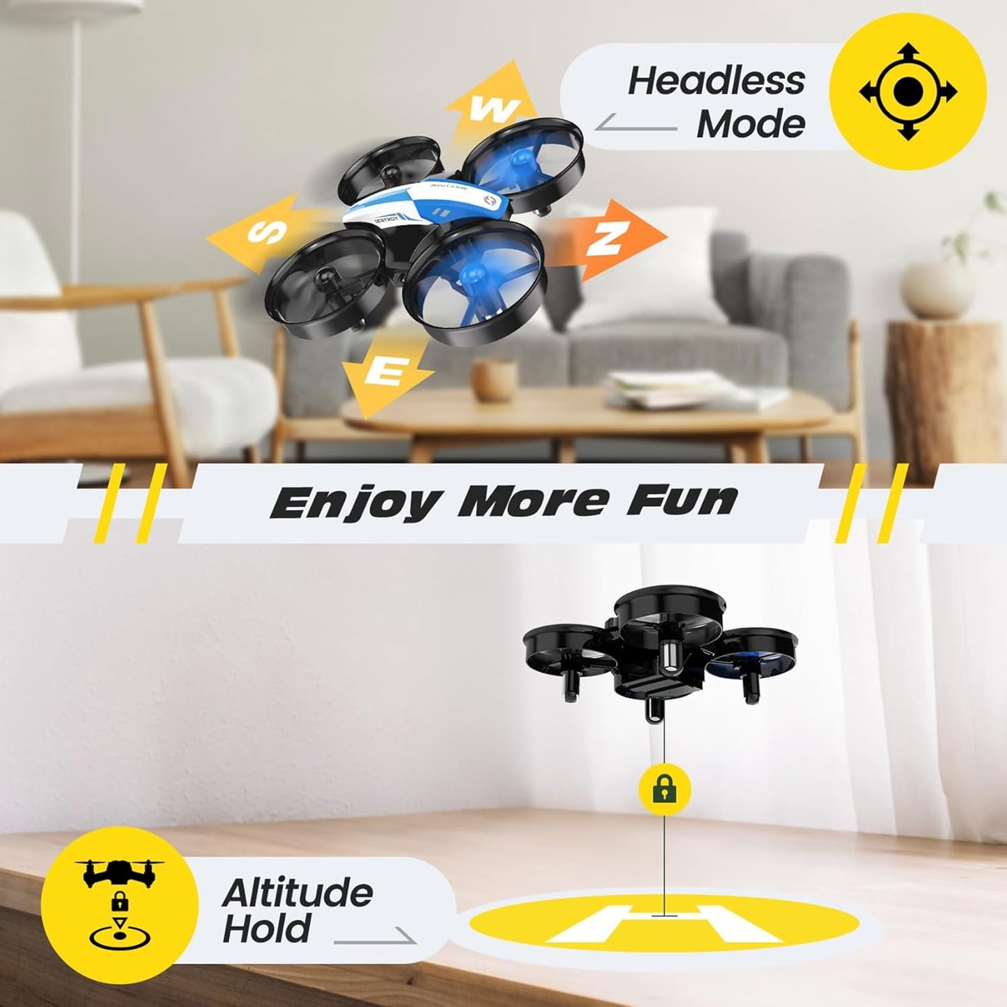 Mini Drone for Kids and Beginners RC Nano Quadcopter Indoor Small Helicopter Plane with Auto Hovering. 3D Flips. Headless Mode and 3 Batteries. Great Gift Toy for Boys and Girls. Blue