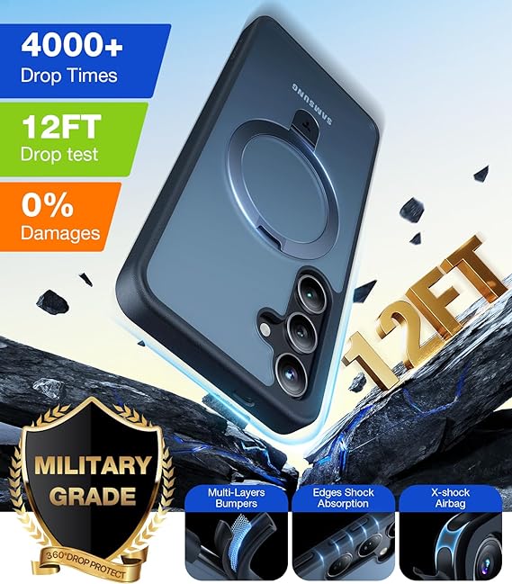 Magnetic Ostand for Samsung Galaxy S24 Plus Case. [Military Grade Drop Tested][Compatible with MagSafe][Build in Kickstand] Shockproof Slim Protective for S24+ Case 6.7. Translucent Black