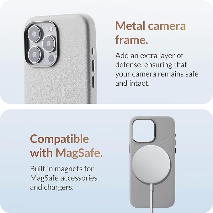iPhone 15 Pro Max - European Genuine Pebble Leather Phone Case with Aluminium Camera Frame [Compatible with Magsafe]