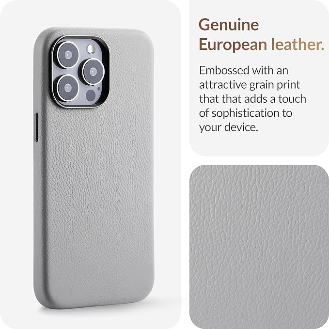 iPhone 15 Pro Max - European Genuine Pebble Leather Phone Case with Aluminium Camera Frame [Compatible with Magsafe]