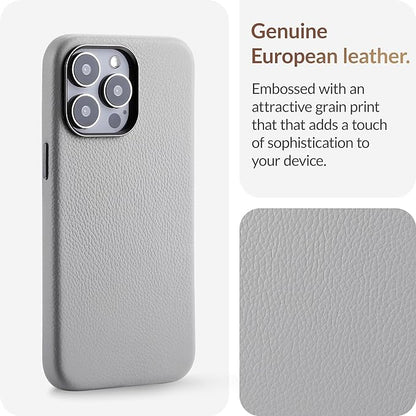 iPhone 15 Pro Max - European Genuine Pebble Leather Phone Case with Aluminium Camera Frame [Compatible with Magsafe]