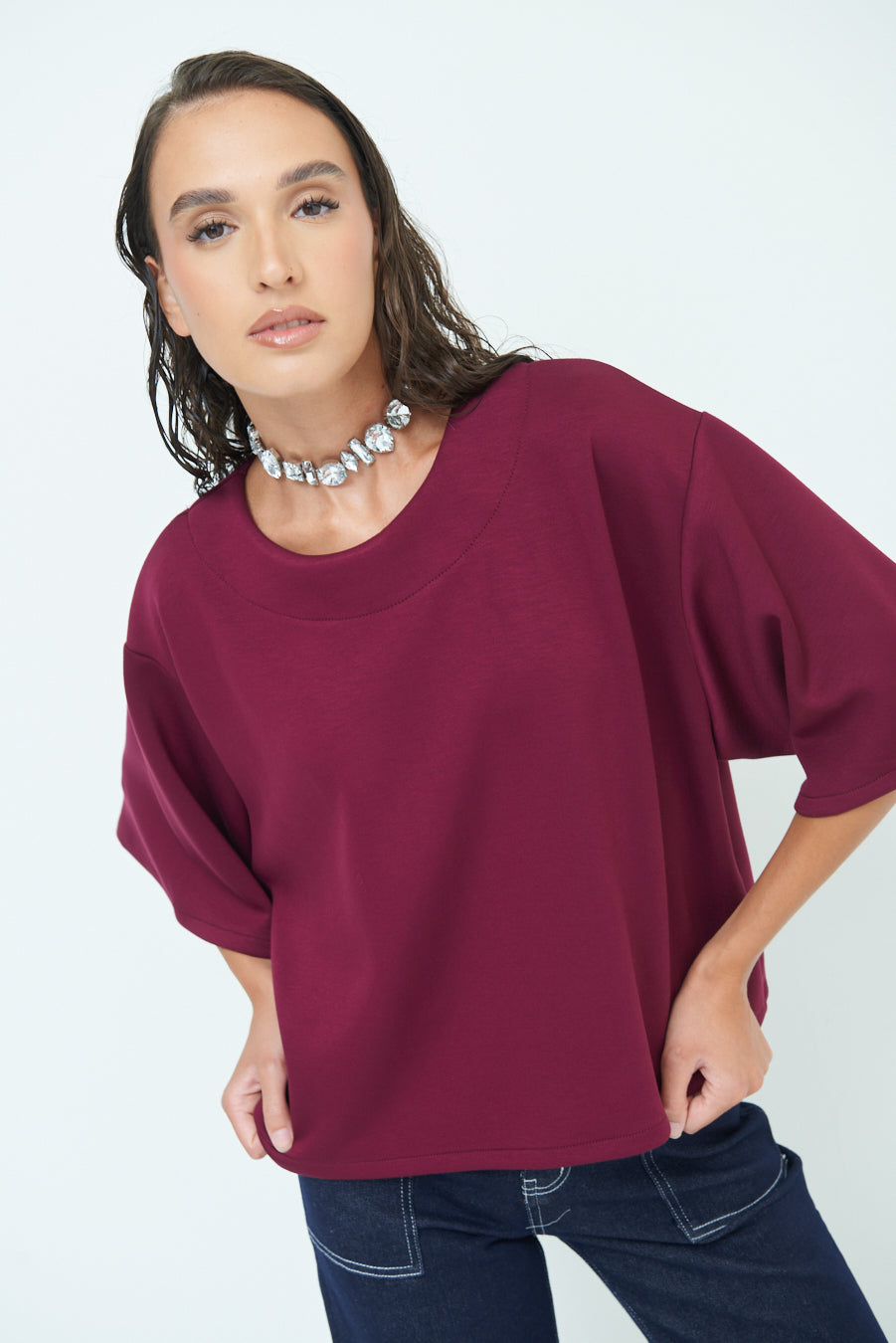 Elegant oversized top with wide sleeves wholesale