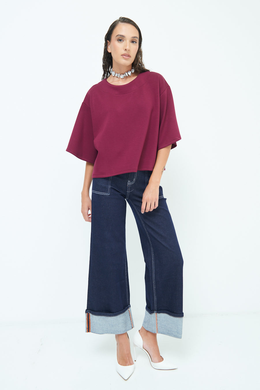 Elegant oversized top with wide sleeves wholesale