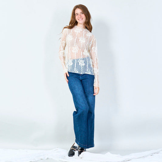 Vintage-inspired lace top with vertical floral patterns wholesale