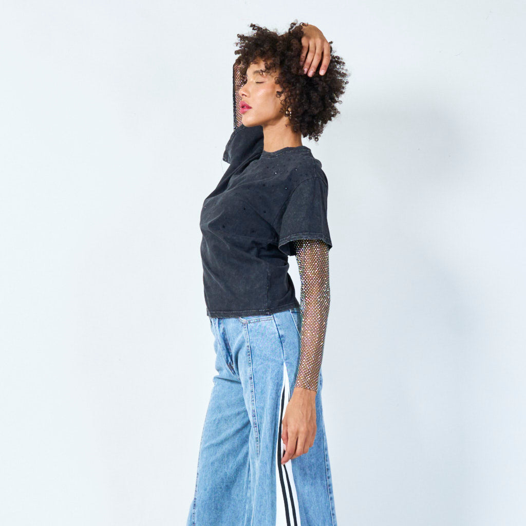 Mesh sleeve studded top wholesale