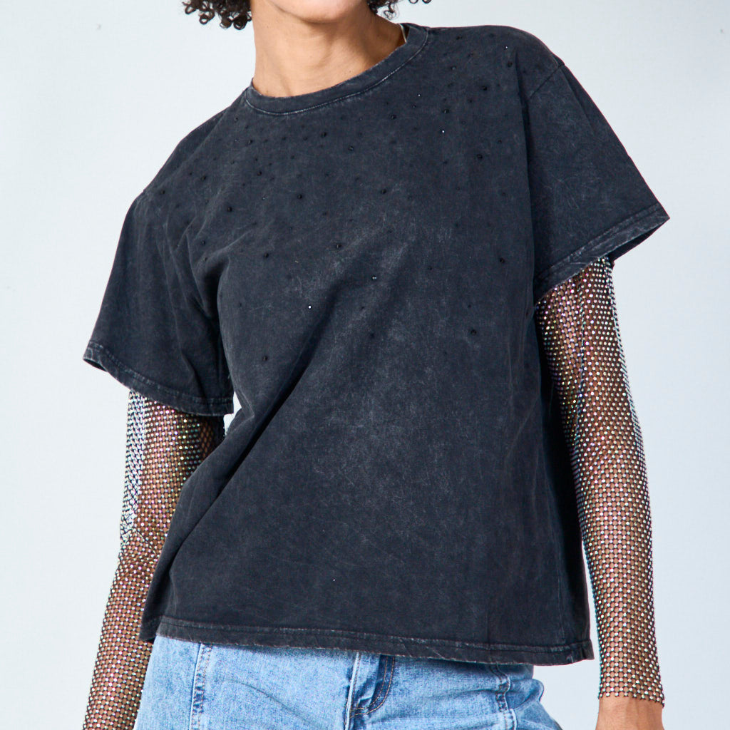Mesh sleeve studded top wholesale